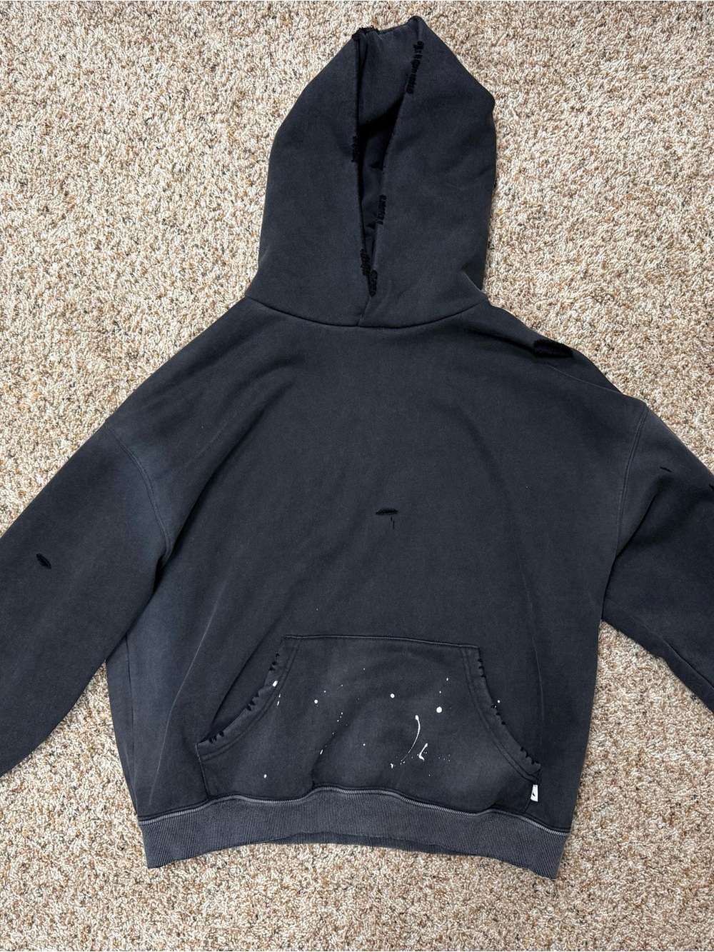 Akimbo "WATCH-PEEKER" Distressed Zip Up Hoodie - Sun Faded Black